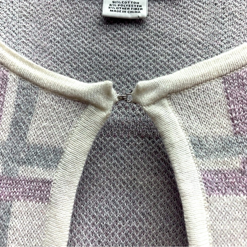 NWT Liz Claiborne White Purple Sparkly Plaid One Button Cardigan Sz PM - Picture 5 of 7